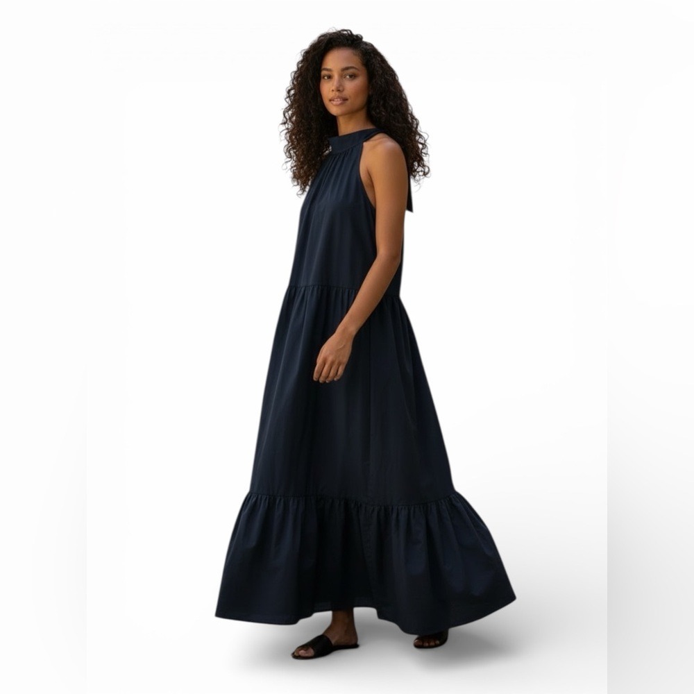 Monica Nera Halter Maxi Dress – Navy, Size L‎